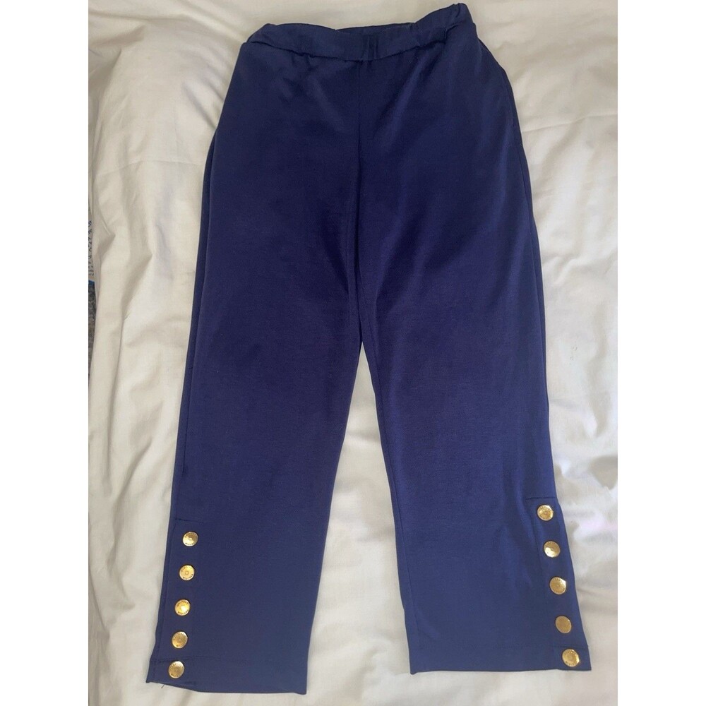 Badgley Mischka Navy Blue Gold Button Accent Pants Small Style BKS0250